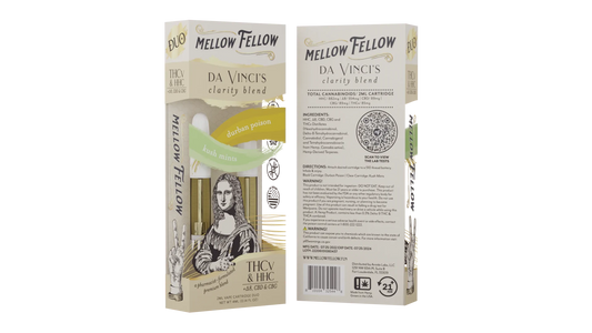 Mellow Fellow 2pk da Vinci’s Clarity Blend - THCv, HHC, D8, CBD, CBG - 2ml Cartridge Duo (4ml) - Durban Poison & Kush Mints